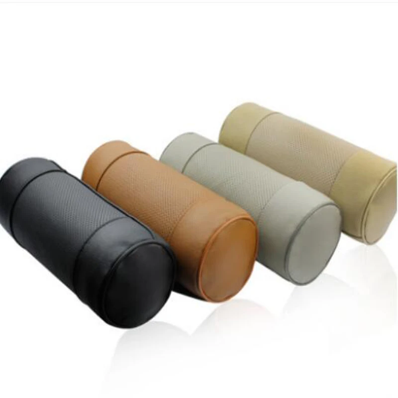 

Genuine Leather Car Seat Headrest Pillows Auto Safety Cylindrical Black Neck Support Cover Cushion Memory Bone Head Protector