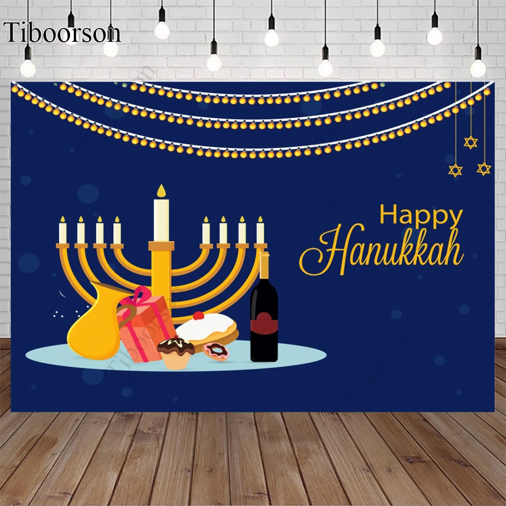 

Happy Hanukkah Photo Backdrop Jewish New Year Party Menorah Candle Pattern Family Photography Background Room Decoration Props