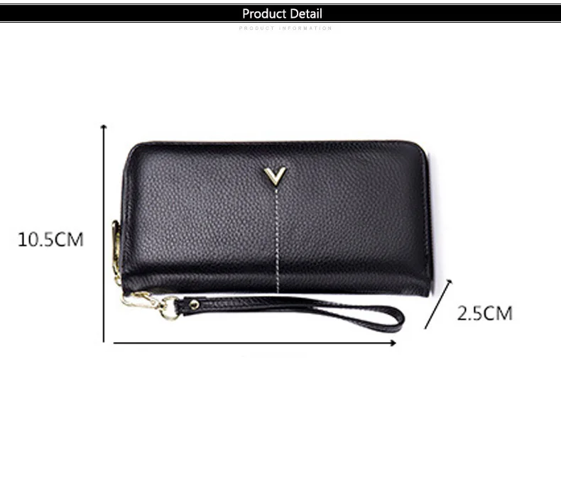 Women clutch bag leather wallet female long zipper clutch bag top layer cowhide portable large capacity paper clip new