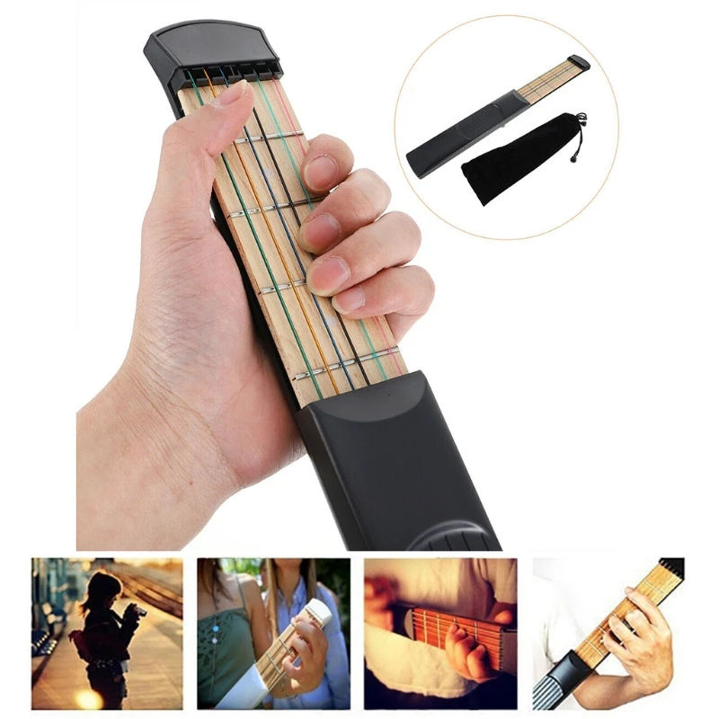 

Pocket Guitar Portable Guitar 4 String Practice Device Chord Finger Practice for Professional Beginners M68D