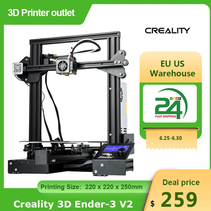 3D принтер Creality Ender 3 V2 цветной ЖК экран 4 дюйма 32 бит бесшумная - Цена: 19 795,33 руб.
