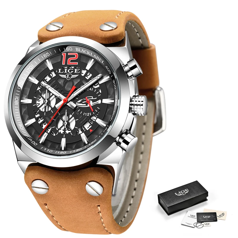 

LIGE 2020 New Mens Watches Clock Top Brand Luxury Chronograph Men Watch Leather Waterproof Sports Watch Men Military Wristwatch