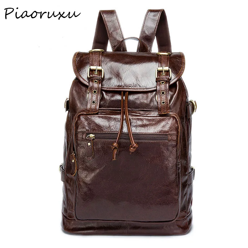 Роскошный рюкзак из натуральной кожи для мужчин и женщин дорожный черный деловой