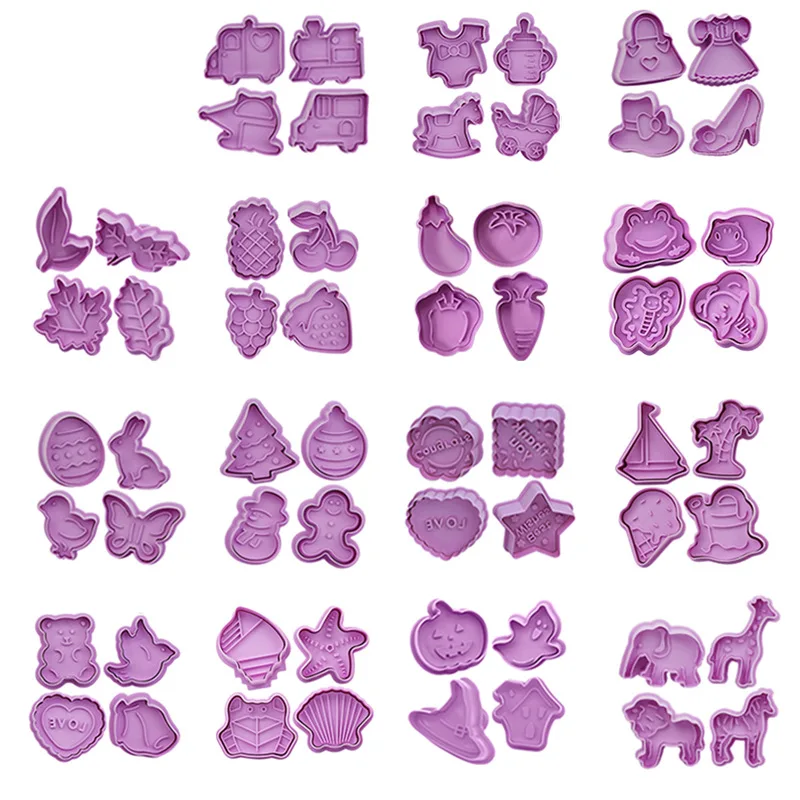 

4 шт./компл. 3D мультяшная Пластиковая форма для печенья, высечка для Хэллоуина, Рождества, выпечки, помадки, инструменты