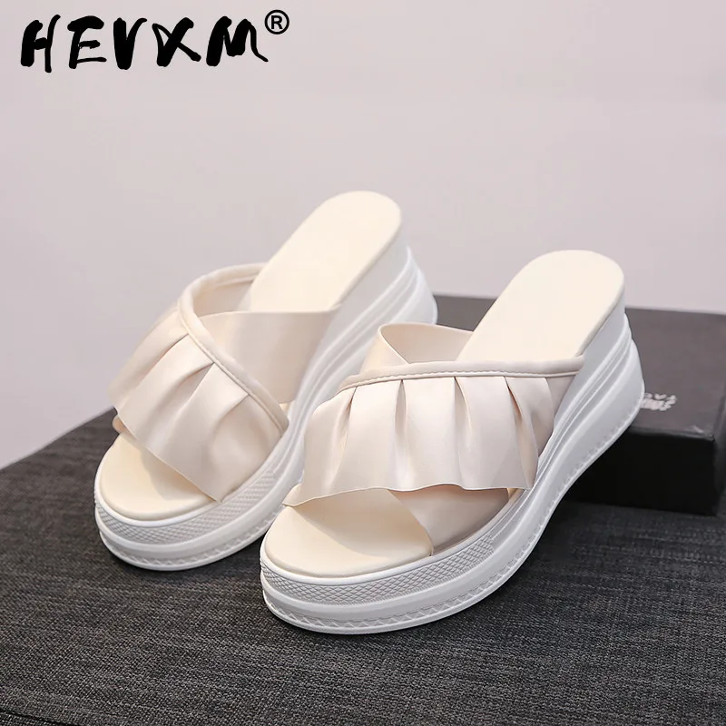 

Fashion New Summer Pumps Shoes Women Slippers Outside Platform(4cm) Shallow Wedges Casual Lady Solid 8cmHigh Heels Female Slides