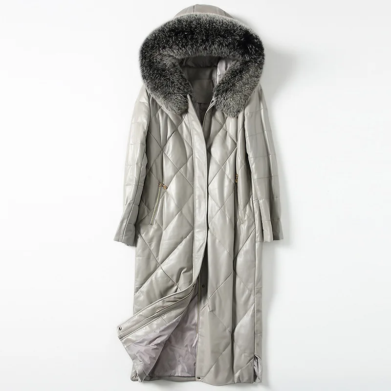 

Модное осенне-зимнее кожаное меховое Женское пальто из овечьей шкуры длинное пальто из лисьего меха Толстая теплая Высококачественная офи...