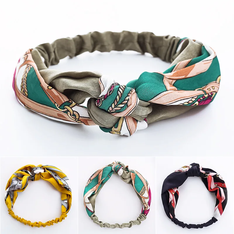 

2021 New Fashion Headband Ladies Retro Cross Knot Elastic Hairband Chiffon Soft Headband Girls And Ladies Hair Accessories
