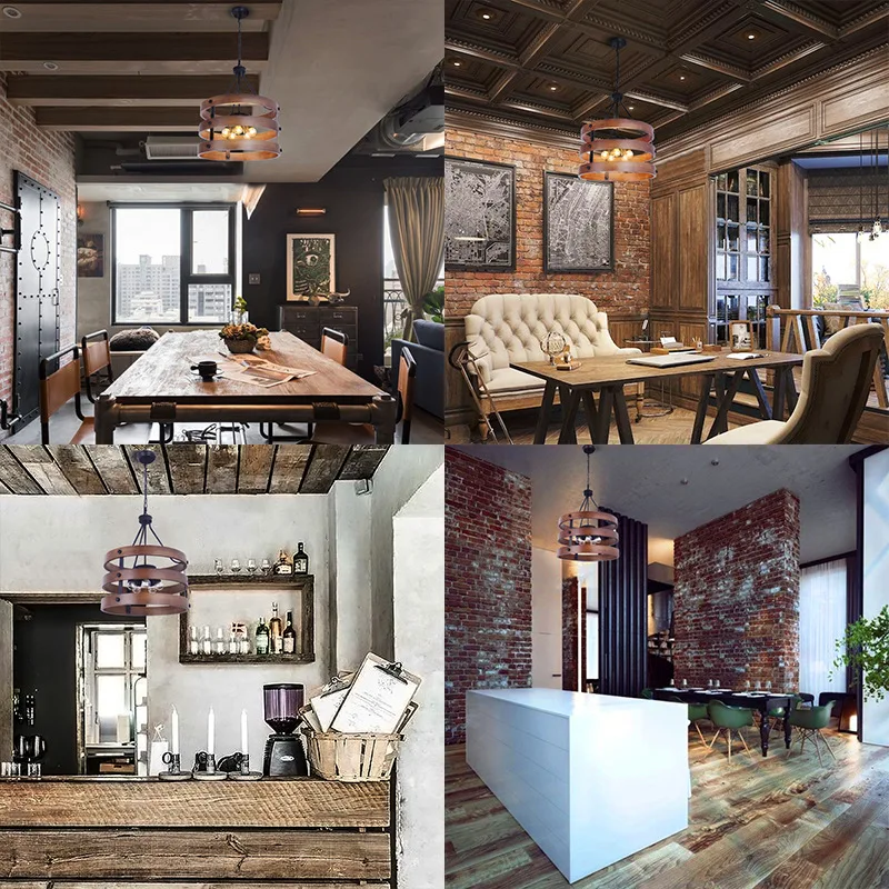 

Industrial Vintage Loft Pendant Lights Restaurant Dining Room Kitchen Hanging Lamps Wood Retro Light Fixtures E27 Pendant Lamps