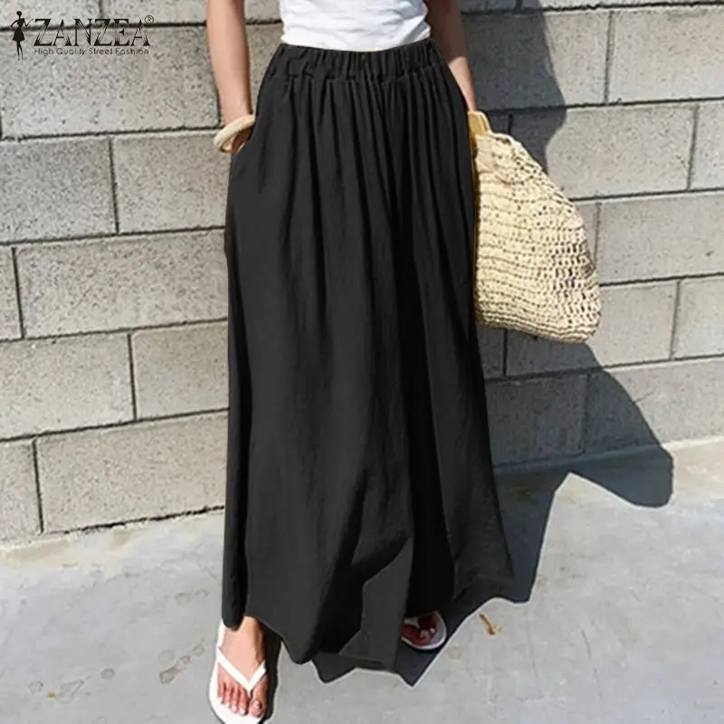 Брюки женские большого размера с широкими штанинами эластичным поясом карманами