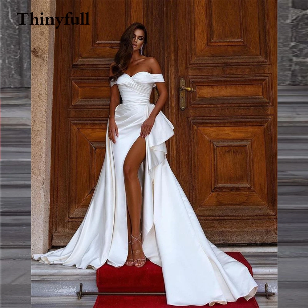 

Tinyfull Royal A Line Long Wedding Dress Off Shoulder Sweetheart Side Slit Queen Bridal Bride Party Gowns Dresses Robe de mariee