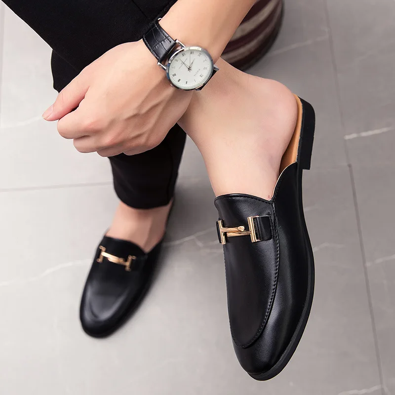 

2021 Men's Sports Shoes Summer Personality Men's Slippers British Style Toe Jeans Buckles Heels Fashion Men's Shoes