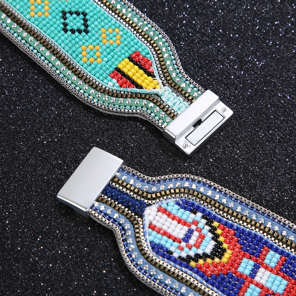 Женский кожаный браслет HEYI с разноцветными бусинами и геометрическим узором в