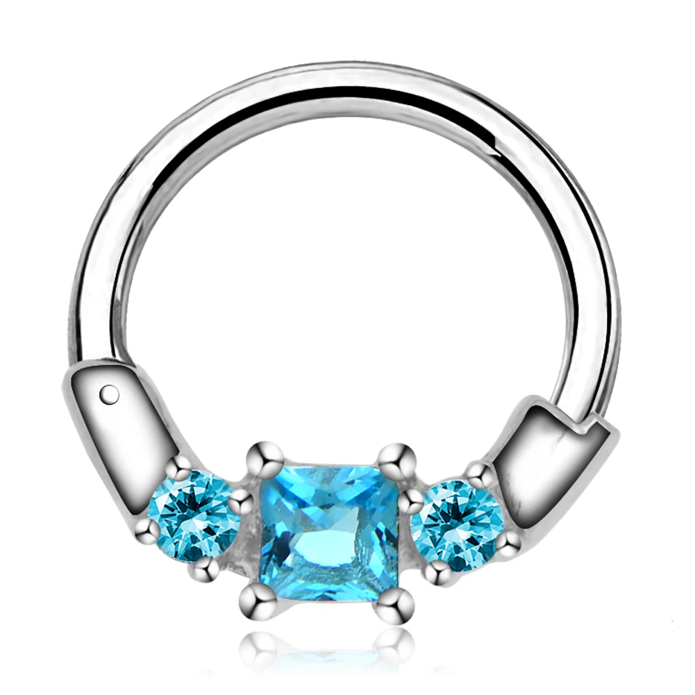 aqua Пирсинг для тела в стиле панк, 16 г, нержавеющая сталь 316L, серьги Daith, три прозрачных CZ Rook Helix Septum, серьги - Metal color: aqua