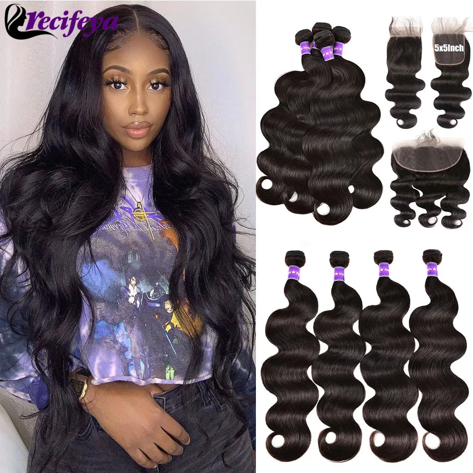 RECIFEYA Malaysian Body Wave Bundles With Frontal 100%Remy Human Hair Bundles With Closure Transparent Lace Frontal With Bundles