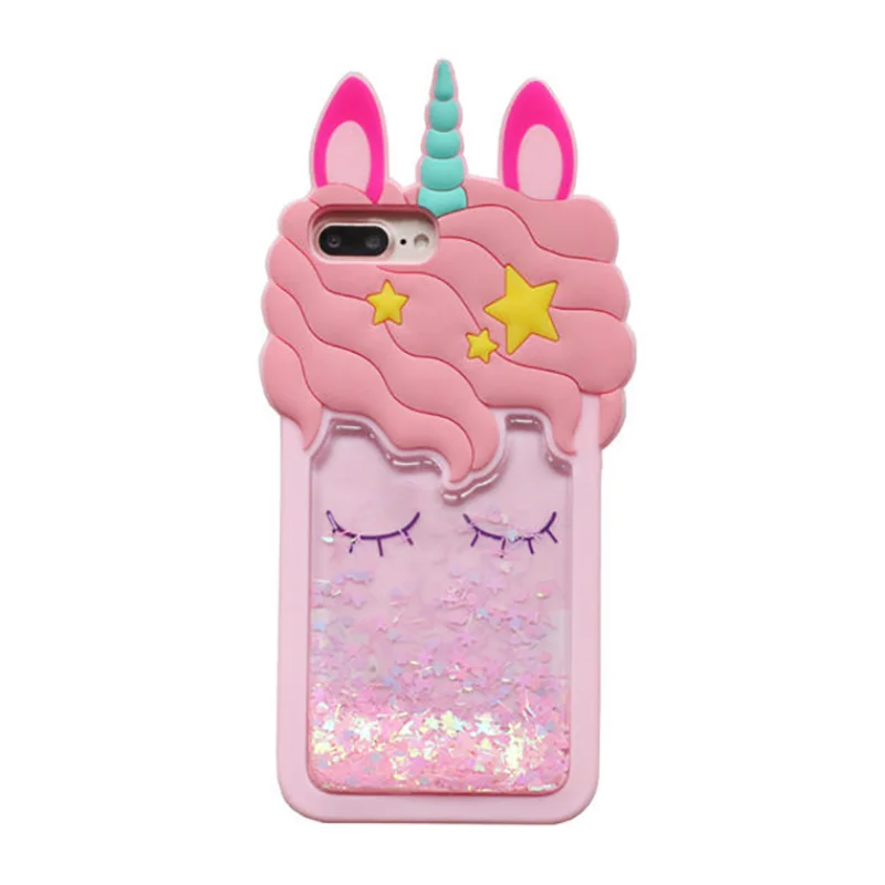 

3D Cartoon Quicksand Unicorn Case For iPhone Soft Silicone Cute Animal Bling Cover Glitter Phone Case For iPhone 11 Pro 7 Plus