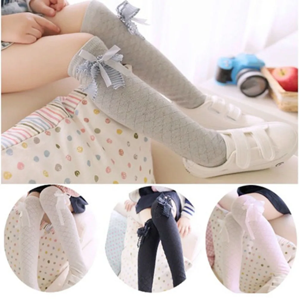 

Cute children knee high stocking young wear girls bow cotton mid long Girl stocking , winter 2-8 year Solid color net stocking