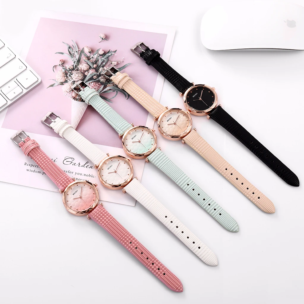 

reloj mujer Fashion Women Candy Watches Gradient Color Scale Dial Quartz Watch Ladies Casual Leather Clock relogio feminino