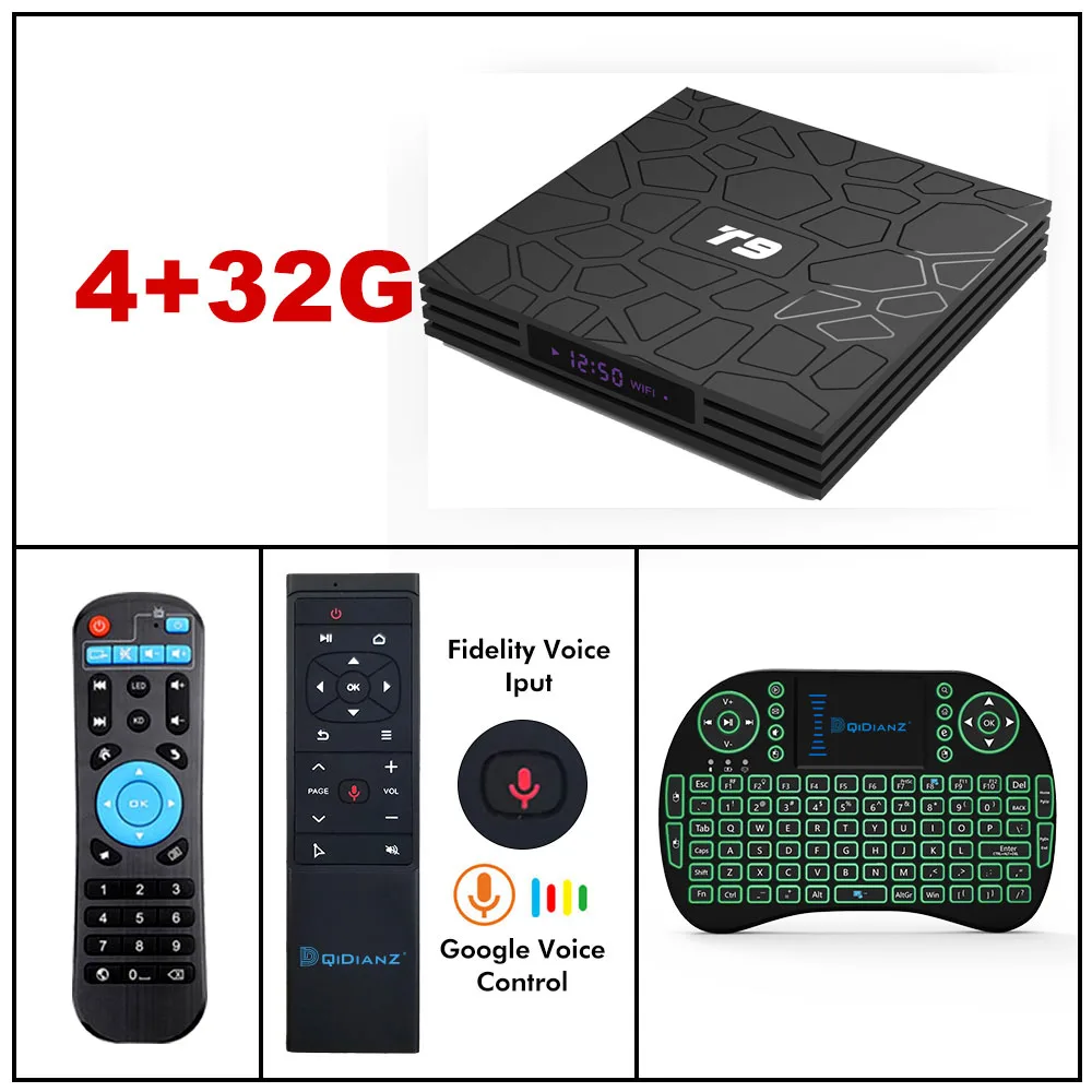 DQiDianZ T9 Android 9,0 Smart tv BOX 4 ГБ 32 ГБ wifi 2,4G четырехъядерный комплект верхней коробки RK3328 Android 8,1 мультимедийный плеер голосовой пульт дистанционного управления - Цвет: 4G32G I8 mt12