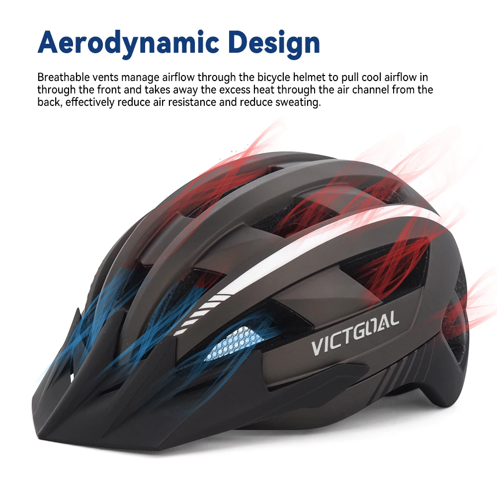 Велошлем VICTGOAL с защитными очками для мужчин, задним светодиодным фонарем и солнцезащитным козырьком для женщин, для велосипедного спорта MTB по дороге.