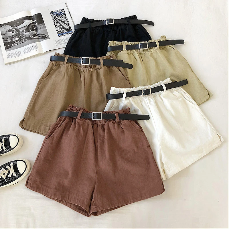 Летние милые Женские однотонные шорты в Корейском стиле повседневные женские с
