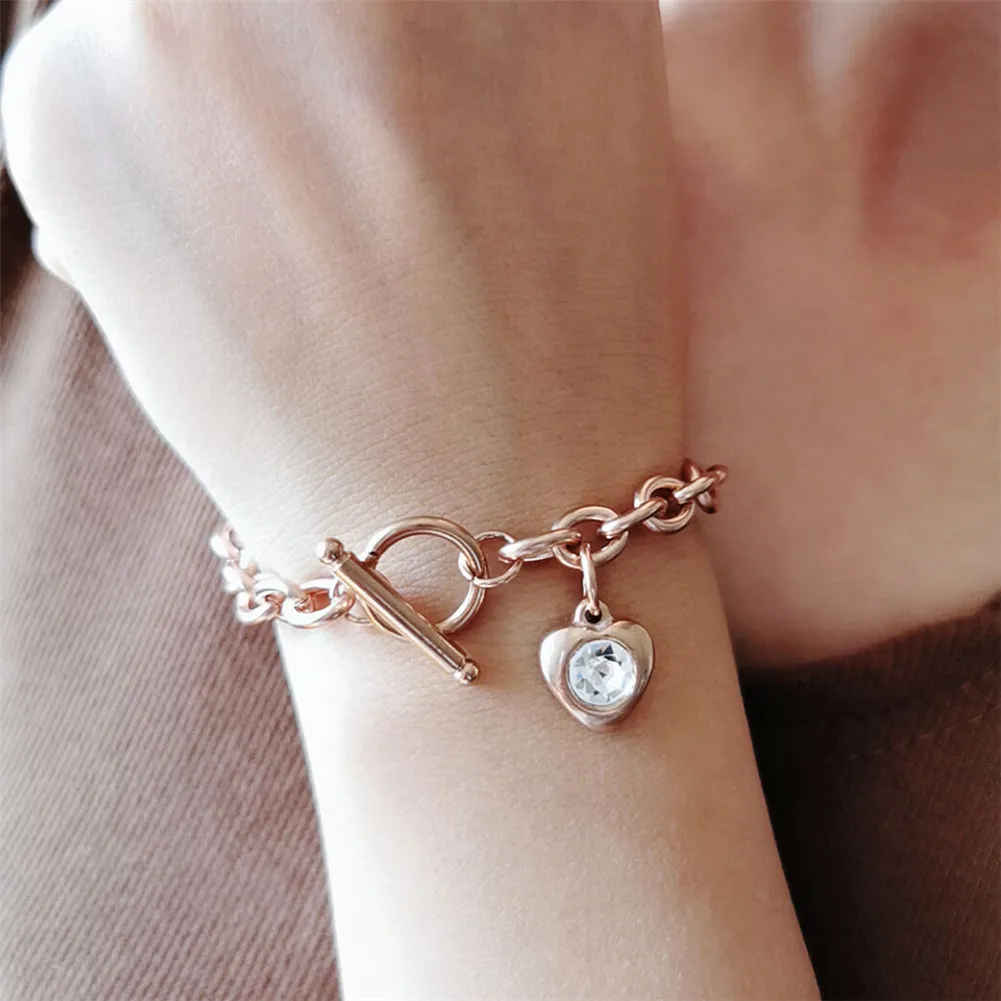 Женский браслет на День святого Валентина из нержавеющей стали с цепочкой и