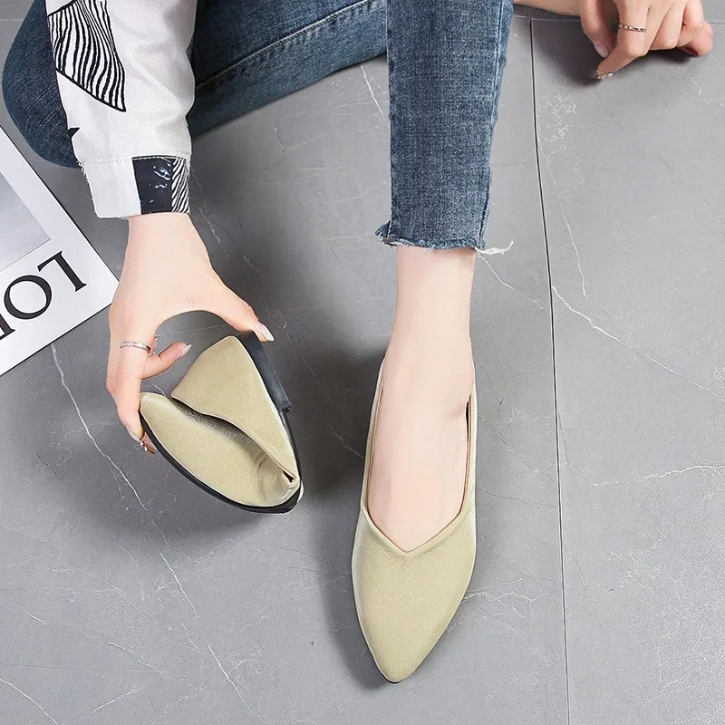 2021 Casual Woman Shoe Pointed Toe Shallow Mouth Female Footwear Knot All-Match Autumn Soft Flats Shoes