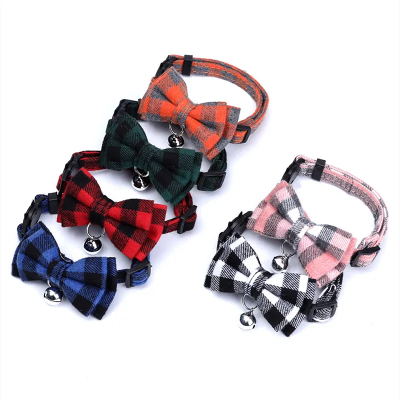 2021 клетчатые Ошейники в клетку для кошек хлопковые полосатые ожерелье с бантом