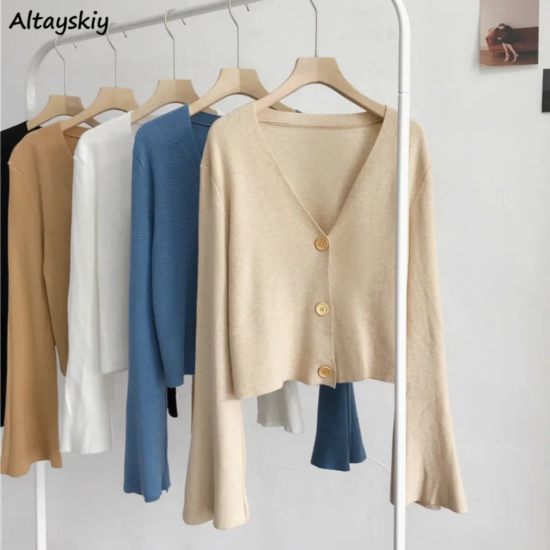 

Cardigans Women Ins Pure Elegant Autumn Fashion Soft Chic Single Breasted V-neck Ladies Sweaters Stretch Femme Cropped Knitwear