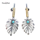 Banny розовые Винтажные серьги-гвоздики с полыми листьями для женщин, богемные серьги с подвеской из камня, простые серьги-люстры Brincos