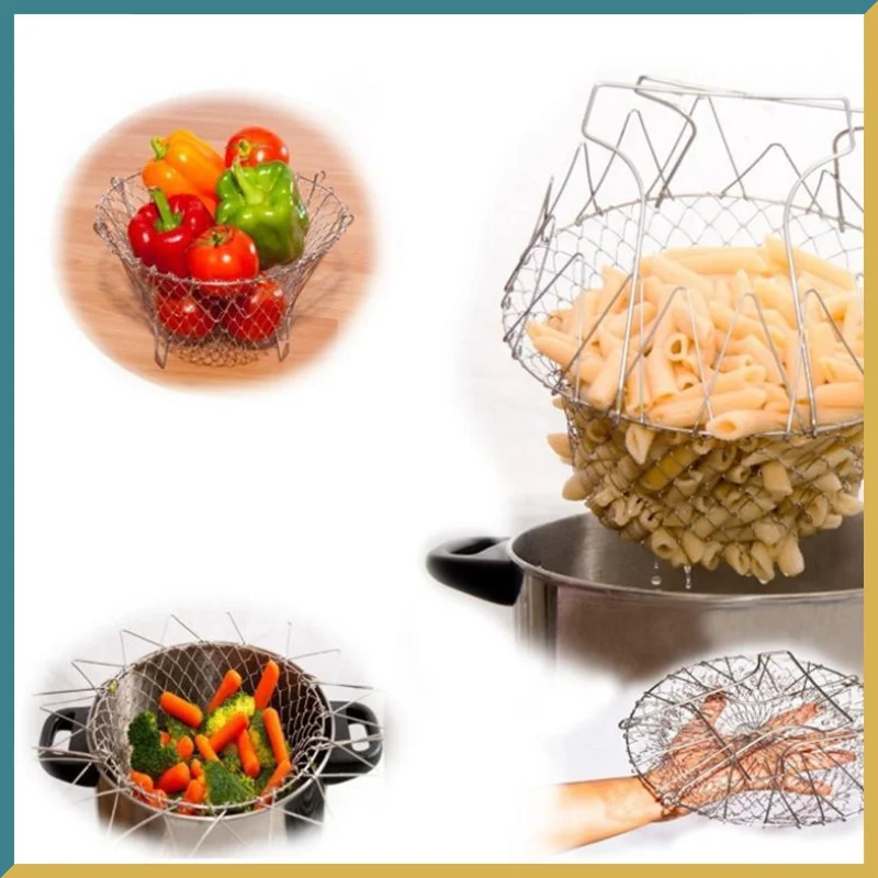 

1pcs Foldable Steam Rinse Strain Fry French Chef Basket Magic Basket Mesh Basket Strainer Net Kitchen Cooking Tool Drop Shipping