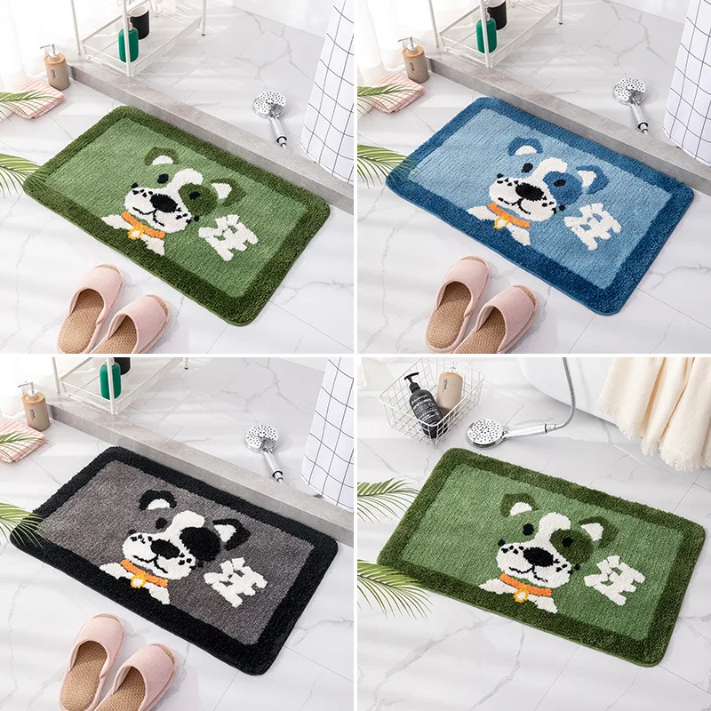 

3Colors Puppy Pattern Bathroom Anti-slip Mat Set Toilet Carpet Flannel Non-slip Shower Door Mat Absorbent Bathroom Doormat