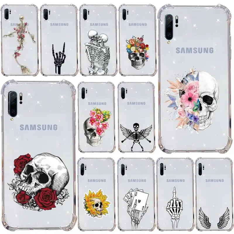 

Flower skull cool Art Phone Case Transparent for Samsung s9 s10 s20 Huawei honor P20 P30 P40 xiaomi note mi 8 9 pro lite plus