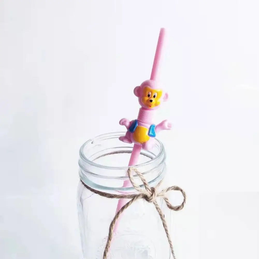 Pink Monkey 5 шт Мультяшные hello kitty милые пластиковые соломинки для питья многоразовые пластиковые соломинки для детского украшения на день рождения - Цвет: Pink Monkey