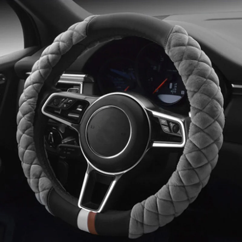Winter Plush Steering Wheel Cover Black Gray Brown Red Purple Car Styling Handle Medium 38cm Universal Auto Interior Accessories |
