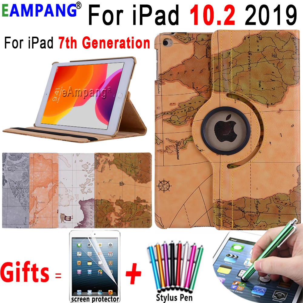 Умный кожаный чехол с поворотом на 360 градусов и изображением карты для iPad 7