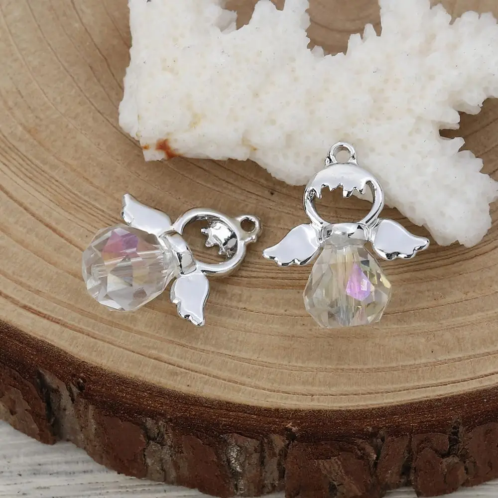 DoreenBeads сплав на основе цинка и стекло подвески АНГЕЛ серебряный цвет AB цветные