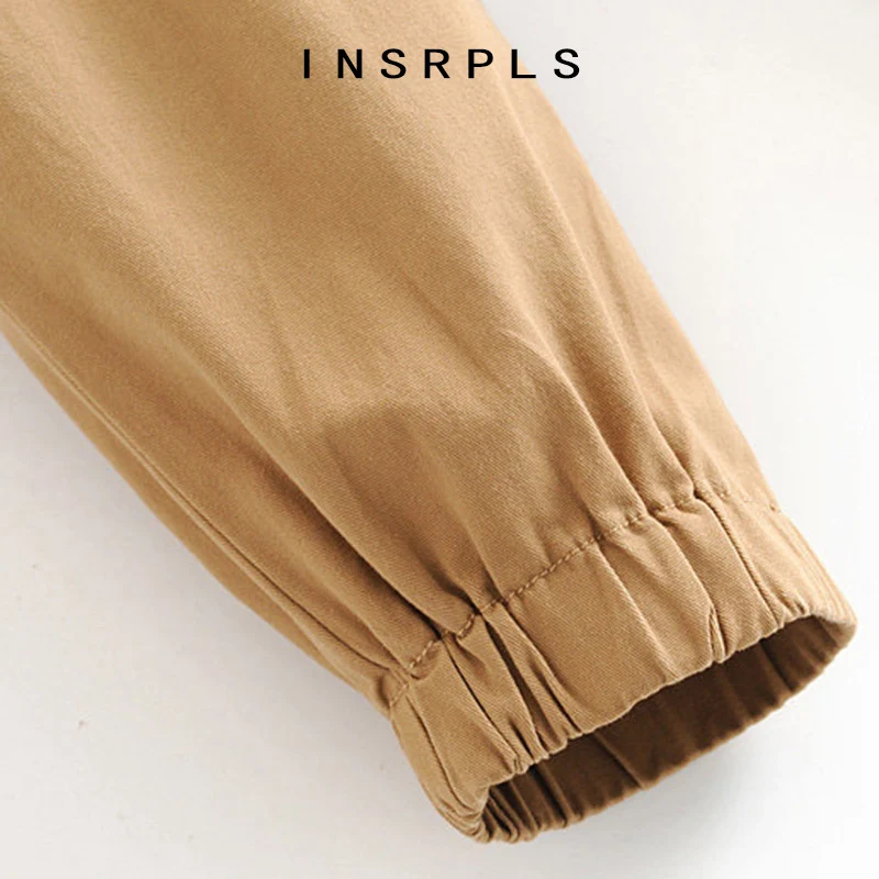 

INSPRLS Women Fashion With Chain Side Pockets Pants Vintage High Waist Back Elastic Streetwear Female Ankle Trousers Mujer