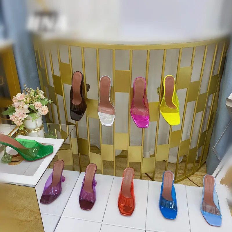 

2022 European and American ladies crystal heel high-heel transparent sandals