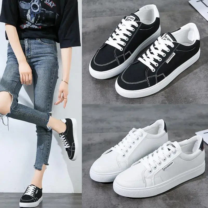 

2020 new Women White Vulcanized Shoes Ladies canvas shoes Lace Up Platform Footwear Woman Casual Plus Size 34-40 Flat Shoes