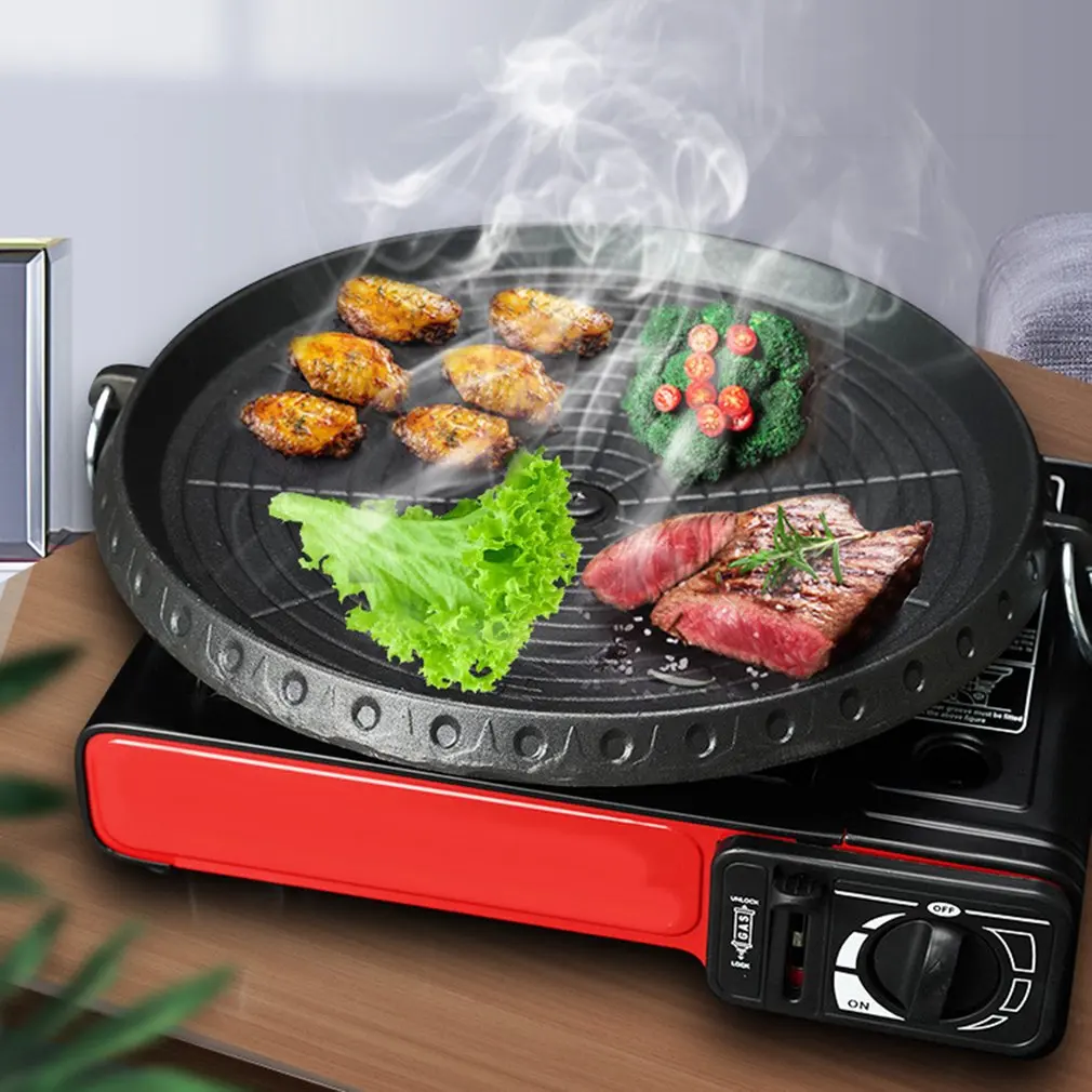 

Korean Grill Pan Non-stick Bakeware Smokeless Barbecue Tray Stovetop Plate for Indoor Outdoor Beach Party Camping BBQ Grilling