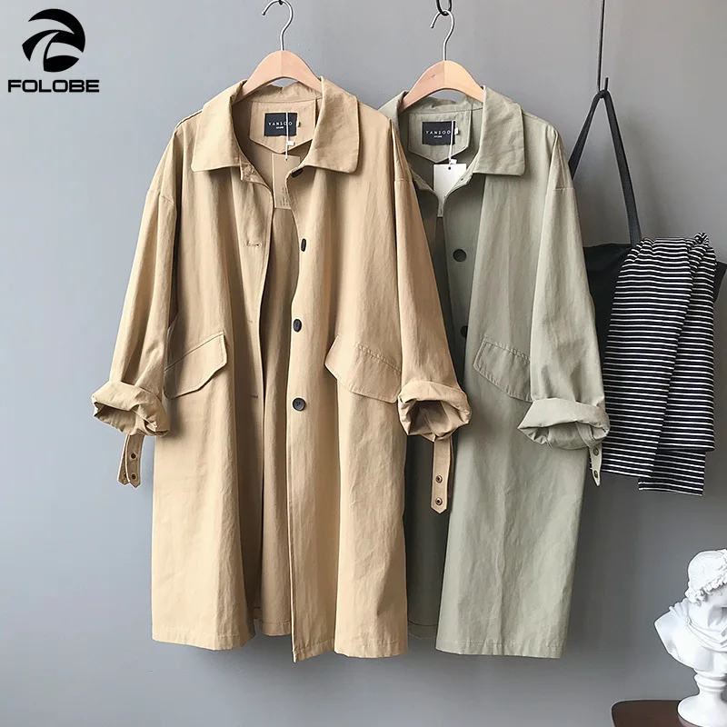 

FOLOBE 2021 Autumn New Windbreaker Ladies Korean Mid-length Loose and Thin Long-sleeved Tooling Jacket Female Lapel on Sale