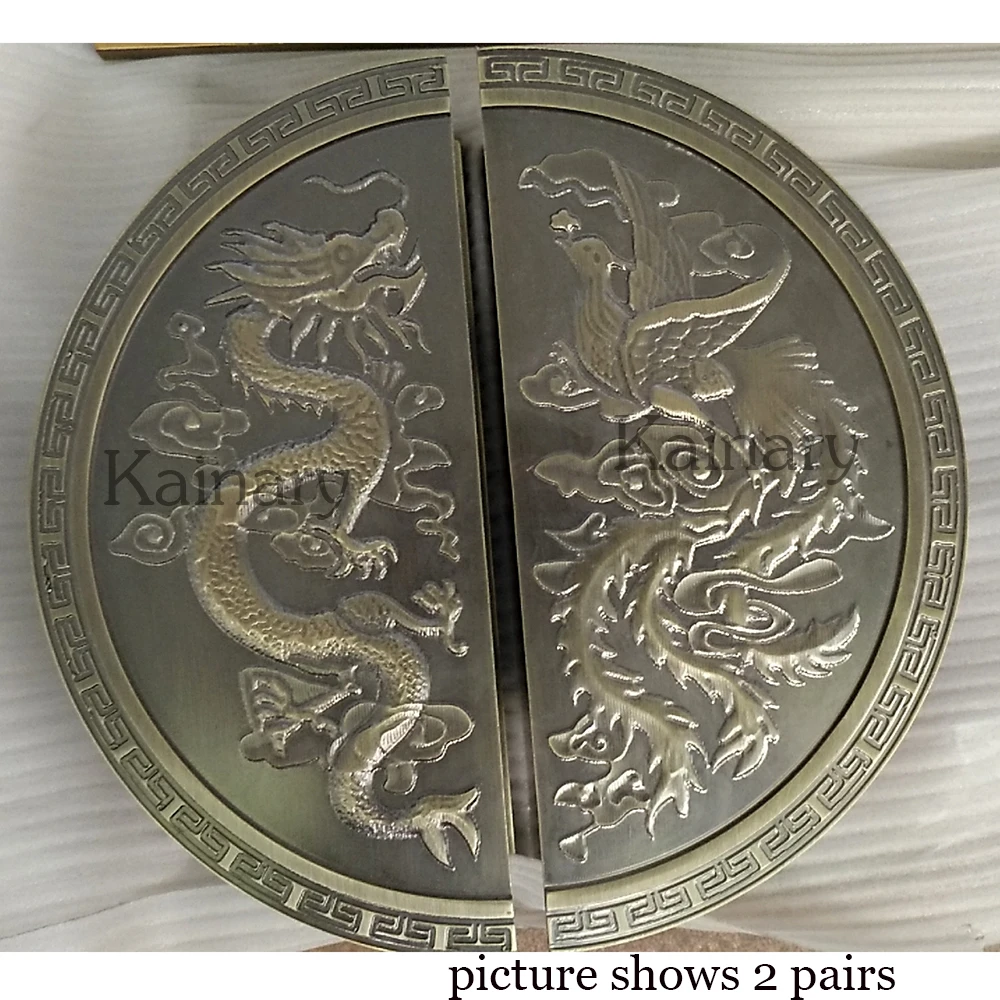 Старинный медный цвет с драконом и Фениксом резной дизайн деревянная дверная