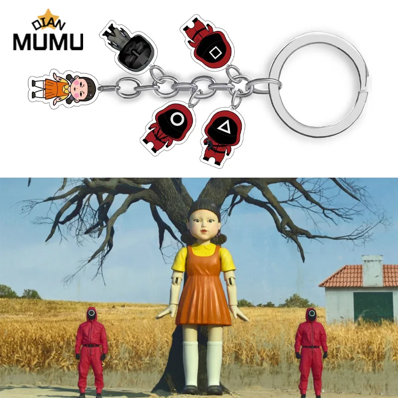 

Squid Game Figures Mask Keychain Charms Accessories Round Six Cosplay Keychains For Women Men Jewelry Gift