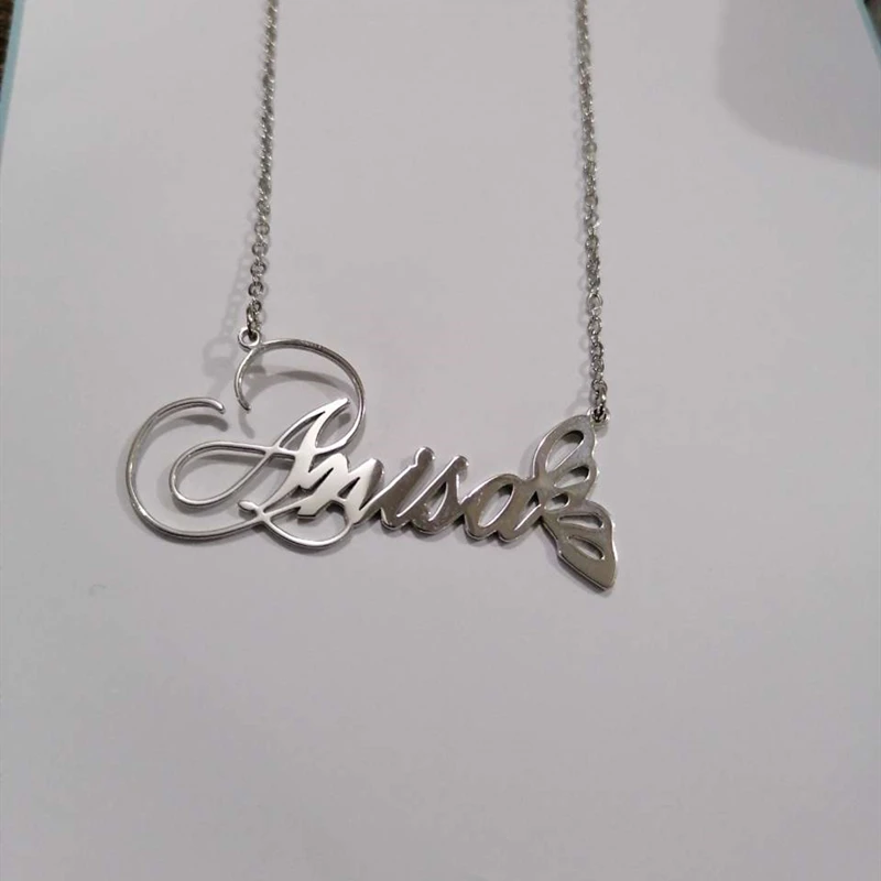 Ожерелья бабочки серебряного цвета подвески из нержавеющей стали с именем на