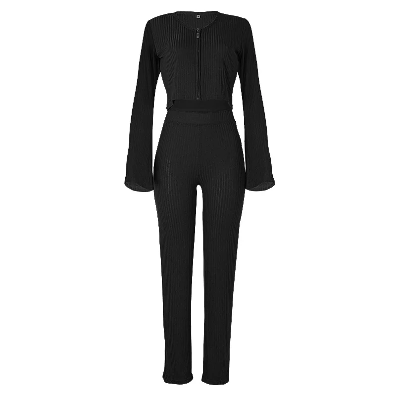 

2020 Autumn Knitted Suit Sets Women 2 Piece Sets Womens Outfits Sexy Tight Tracksuits Female Two Piece Crop Top and Pants Suit