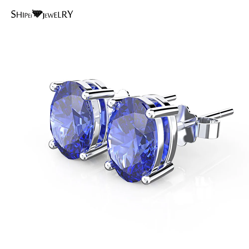 Sapphire Shipei 925 пробы серебряные ювелирные изделия Сапфир Изумруд Рубин гипоаллергенные овальные серьги-гвоздики для женщин подарок на день рождения - Цвет камня: Sapphire