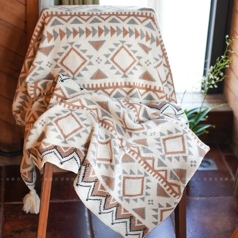 

Winter and spring simple knitted woolen blankets Bohemian shawl blankets siesta blankets blankets sofa blankets