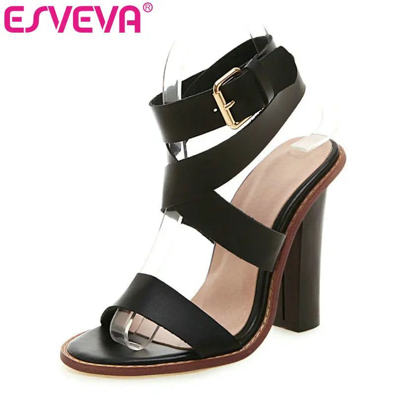 Женские сандалии ESVEVA элегантные черные туфли на высоком каблуке с ремешком