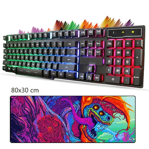 Black Mix Backlit Игровая клавиатура и коврик для мыши комбинированный Водонепроницаемый светодиодный проводная клавиатура с подсветкой и большой коврик для мыши PC USB Gamer для компьютера - Цвет: Black Mix Backlit
