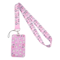 1pc zf2326 best friend pink painting art unisex fashion lanyards id badge holder student hanging neck subway access card holder